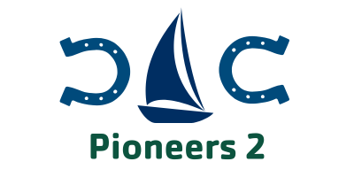 Pioneers 2 Logo of two blue horseshoes and sailing