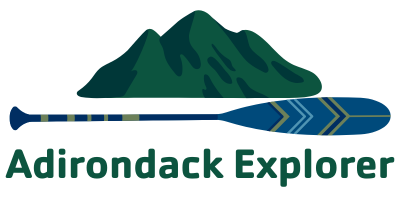 Adirondack Explorer Icon with a green mountain and blue paddle